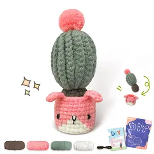 Cute Rabbit & Cactus Design Crochet Kit, Crochet Starter Kit with Step-by-step Video Tutorial, DIY Knitting Kit for Beginners