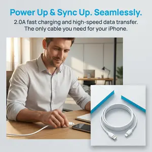 USB-A to Lightning iPhone charging cable, soft TPE anti-yellow, flexible and bend-resistant, tangle-free fast-charging cord, 3.3 ft, compatible with iPhone 14/13/12/11/XS/X/8/7/6/5 series