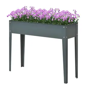 Outsunny Metal Raised Garden Bed with Legs, Elevated Planter Box with Drain Holes, Dark Gray Raised Garden Beds