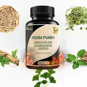 Muira Puama Ginseng Ashwagandha Ginkgo Tribulus | Herbal Supplements | Unleash Your Potential Through Our Pills | Dietary Supplements, Help Promote An Active And Healthy Lifestyle | 60 Capsules