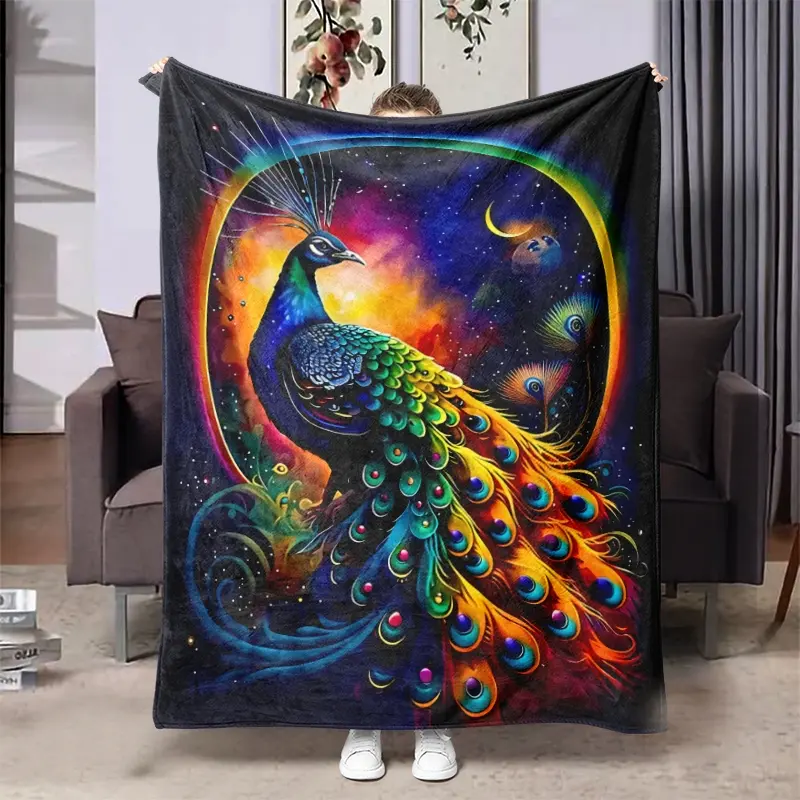 Ultra-Soft Peacock Feather Blanket, Multifunctional Office Throw, Holiday Gift, Home Sofa Decor, Living Room Hanging Rug