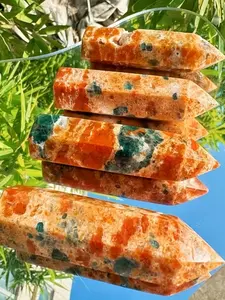 1pc Unique Blue Apatite Combined with Sunstone in a Crystal Tower Form - a Natural Gradient from Orange to Blue, Perfect for Home Decor, Unique Crystals. This Elegant Column Makes a Great Tabletop Decoration for Occasions Like Christmas, Valentine'S Day