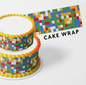 Cakecery Legho Block Bricks Deco Edible Icing Image Cake Border Strips Decoration Frosting Sheet Strips Ornaments