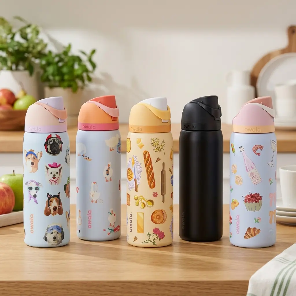 Owala FreeSip Insulated Water Bottle, Built-In Straw Lid, Double-Wall Insulated, Flip-Lock Lid, Leak-Resistant Design, 32OZ Special Edition Silly Goose, Brunch Bunch, Black Cherry, Picnic Prep