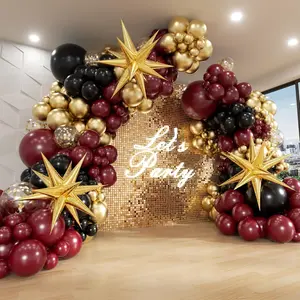 Burgundy Balloon Garland Kit with Maroon, Black & Gold Foil Balloons – Perfect for Birthdays, Graduations, Bridal Showers & Elegant Party Decor