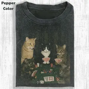 Funny Animal Vintage Graphic Tee, Royal Flush Felines T-Shirt, Cat Shirt, Gifts For Friends, Unisex Meme Cringe Funny Shirt, Menswear Womenswear Streetwear Cotton Comfort102005