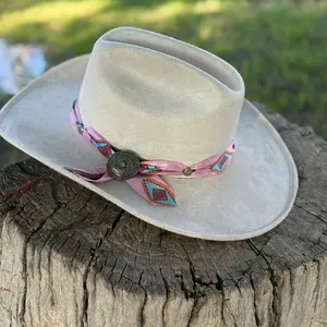 Womens  Felt Fedora Cowgirl Hat Elegant Western Style  with Pink Band