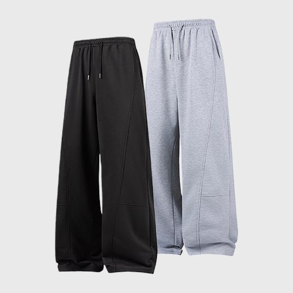 Paneled Joggers Men's Black and Grey Wide Leg Sweatpants with Drawstring Waist Casual Comfort Trousers