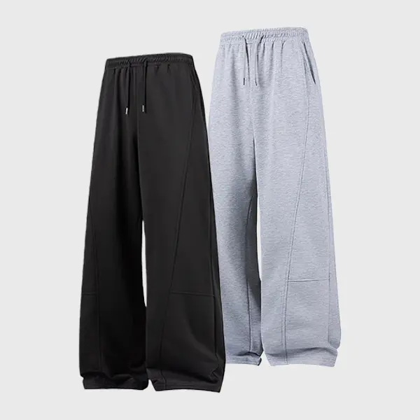 Paneled Joggers Men's Black and Grey Wide Leg Sweatpants with Drawstring Waist Casual Comfort Trousers