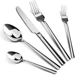 5-Piece 18/8 Stainless Steel Silverware Set with Steak Knife Heavy Duty Flatware Cutlery Set for 1 Mirror Polished Kitchen Utensil Set for Home Dorm Camping Dishwasher Safe