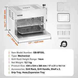 VEVOR Propane Steak Grill, Portable Infrared Broiler, 1500F Stainless Steel Barbecue Infrared Grill with 6-Tier Adjustable Rack, Steak Cooker Machine for BBQ, Toast, Grill, Outdoor Picnic