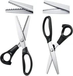 2 Pcs Pinking Shears Scissors for Fabric Cutting , Scalloped 5mm Felt Craft Scissors Zig Zag Cut Sewing 9.2" Handheld Jagged Dressmaking for Leather Clothing Paper(Black)