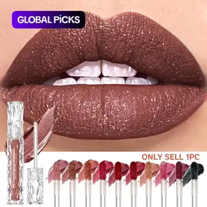 Waterproof Diamond Shimmer Glitter Lipgloss, Matte Liquid Lipstick & Shiny Pearl Lip Glaze, Long-Lasting Lip Tint Cosmetic for Women Makeup, Glittery Holo Lipgloss #GLOBAL PICKS