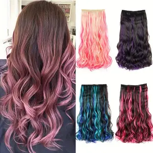 Women's wig hair extensions with colorful highlights, large wavy long curly hair, five-piece clip-in wig, one-piece colored hair extensions, suitable for women's daily decoration and party outfits