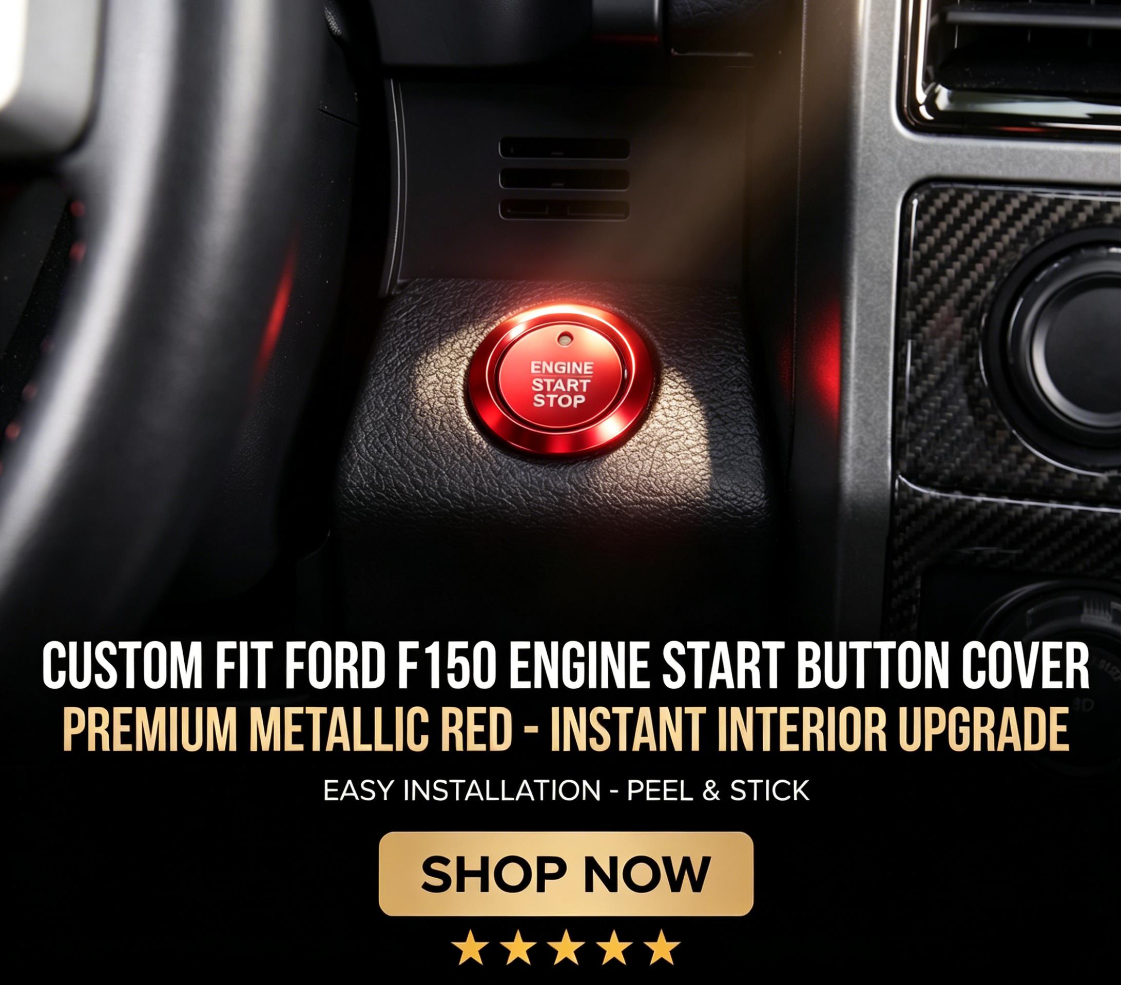 Ford F150 Accessories - Premium Red Aluminum Engine Start Stop Button Cover Trim Custom Fit Interior Mod Easy Peel & Stick Anti-Scratch Upgrade for F150 Owners