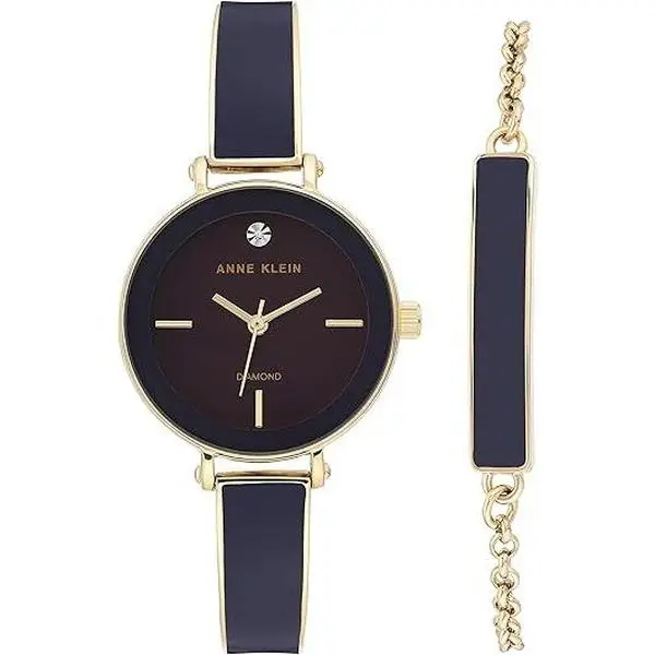 Anne Klein Genuine Diamond Dial Bangle Watch with Bracelet Set AK/3620PLST