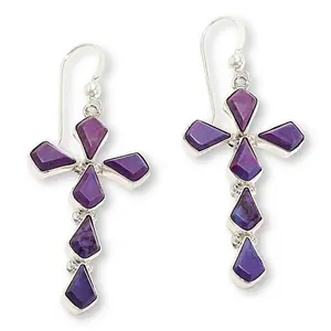 Mine Finds by Jay King Purple Turquoise Composite Cross Drop Earrings
