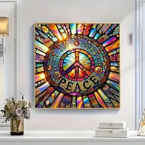 Peace Sign Themed Diamond Art Painting Kit without Frame, DIY 5D Diamond Arts Painting by Numbers Kit, Wall Art Decor for Home Living Room Bedroom