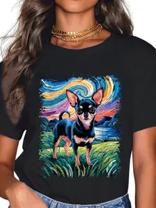 100% Cotton Black and Tan Smooth Chihuahua Starry Night Dog T-Shirt