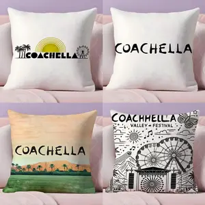 Coachella Music Festival Cushion Cover Soft Short Plush Fabric Double-Sided Print Organic Breathable Sofa Pillow Case, Home Machine Washable in Perfect for Home Decor Warm Winter Home Child Gift