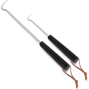 2-Pack Pigtail Food Flippers, 12" & 17" Meat Hook Flippers/Turners with Stainless Steel Shafts, Alternatives to Grill Tongs, Spatulas, and Forks for Kitchen Cooking and BBQ, Plastic Handles, Right-Handed