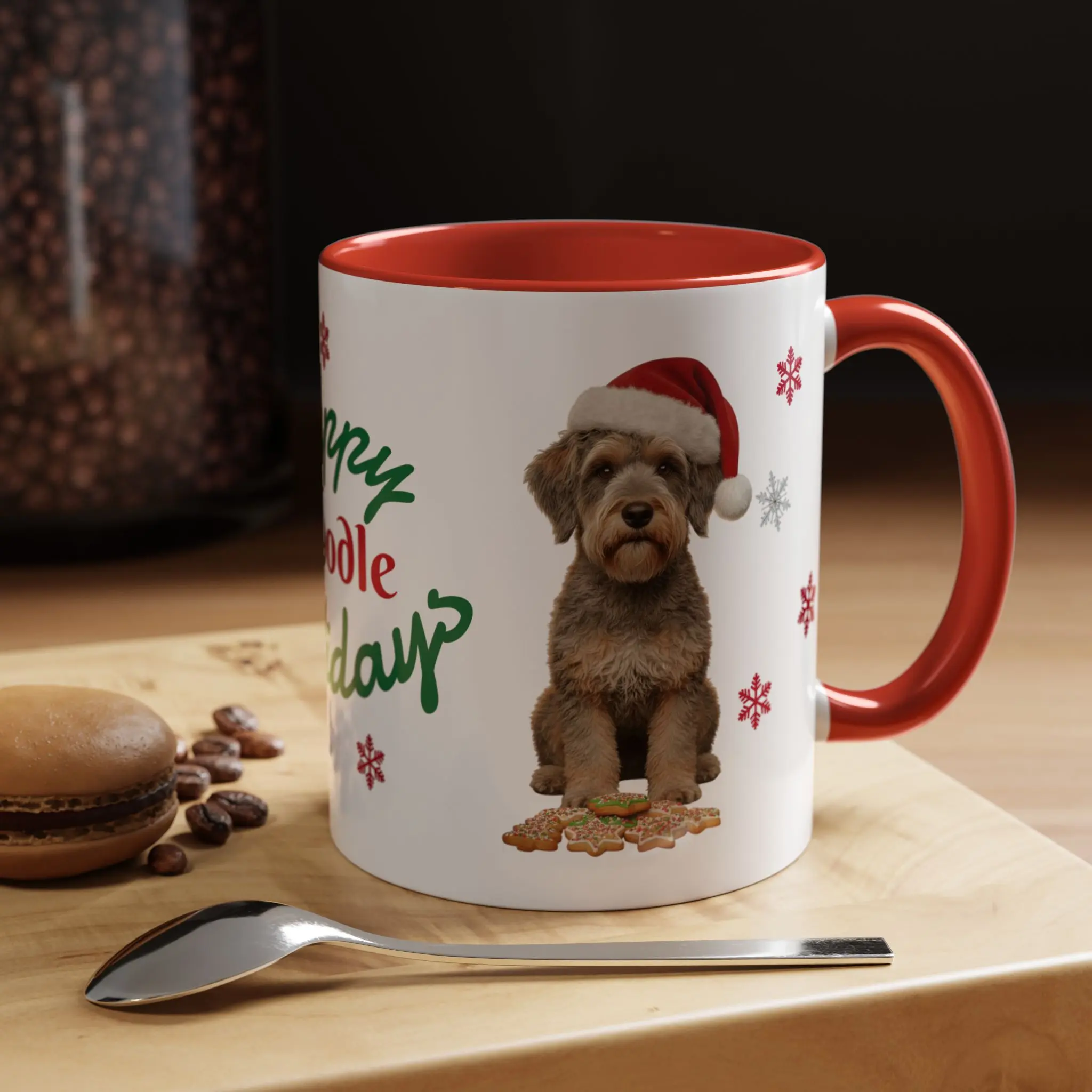 Snoodle Doodle Holiday Coffee Mug, Customize with Golden Doodles, Bernedoodles, Labradoodles, Aussie Doodles, and More, Gift for Doodle Lovers