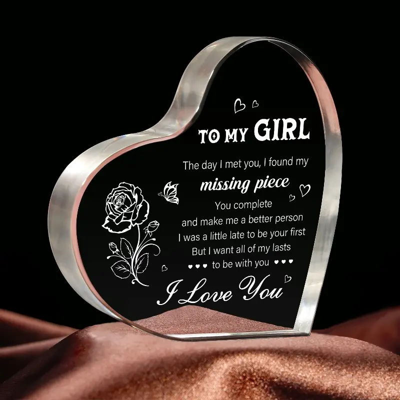 Heart-Shaped Acrylic Plaque Sign - Iron Accent Home Decor Keepsake, Romantic Bedroom Accessory, GF Gift for Birthday, Anniversary, Signs, Home Decor Gifts, Wall Decor Plaque