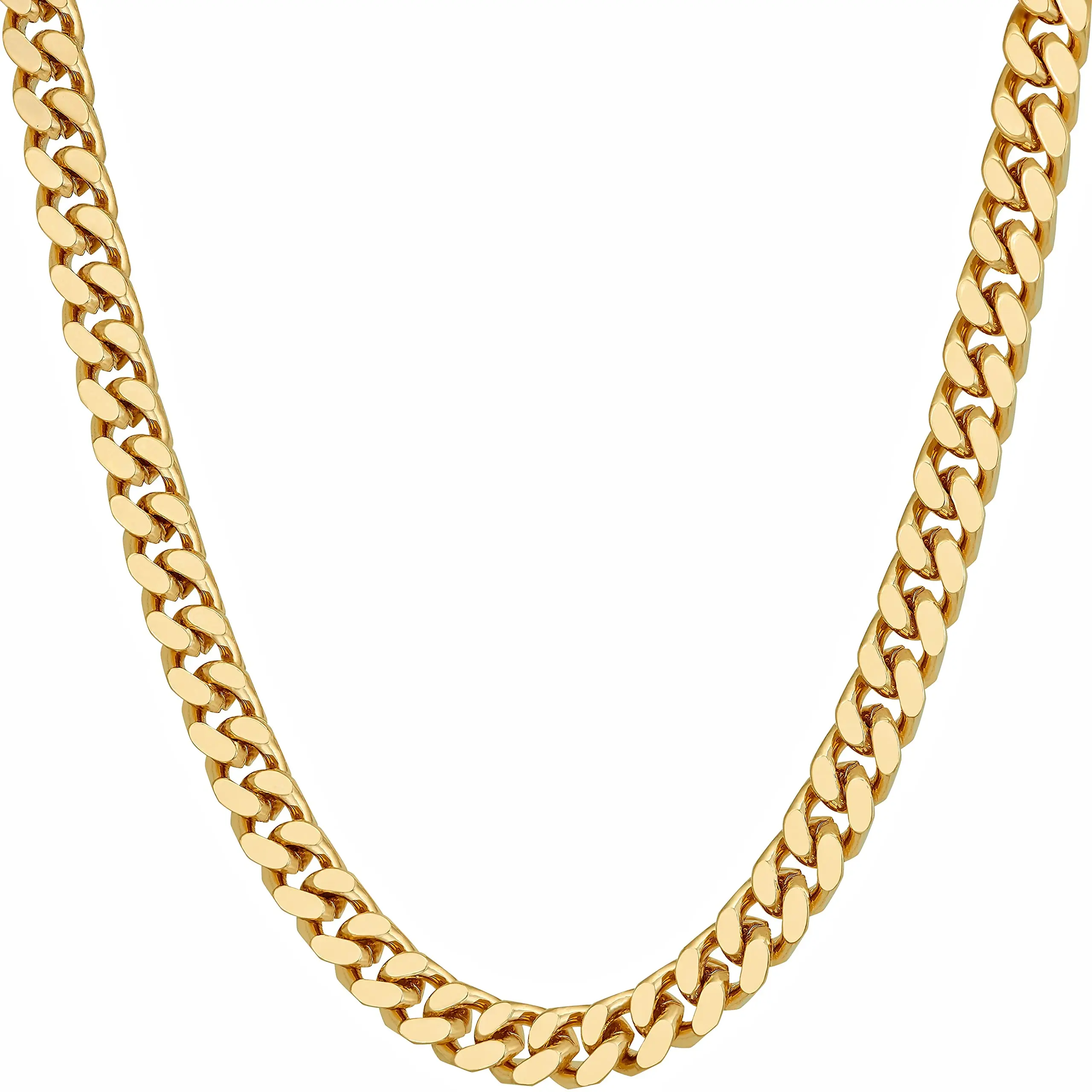 LIFETIME JEWELRY Miami Curb Square Cut Cuban Link Chain Necklaces 24k Gold Plated (5mm & 9.5mm) (16 inches, 5mm, Gold)