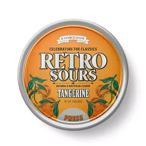 IconicCandy Retro Sour Tins - Hard Tangy Tangerine Flavored Candy, 1 Tin, 4 Servings, Sweet Bonbon Snack, TikTok Viral Vintage Treat