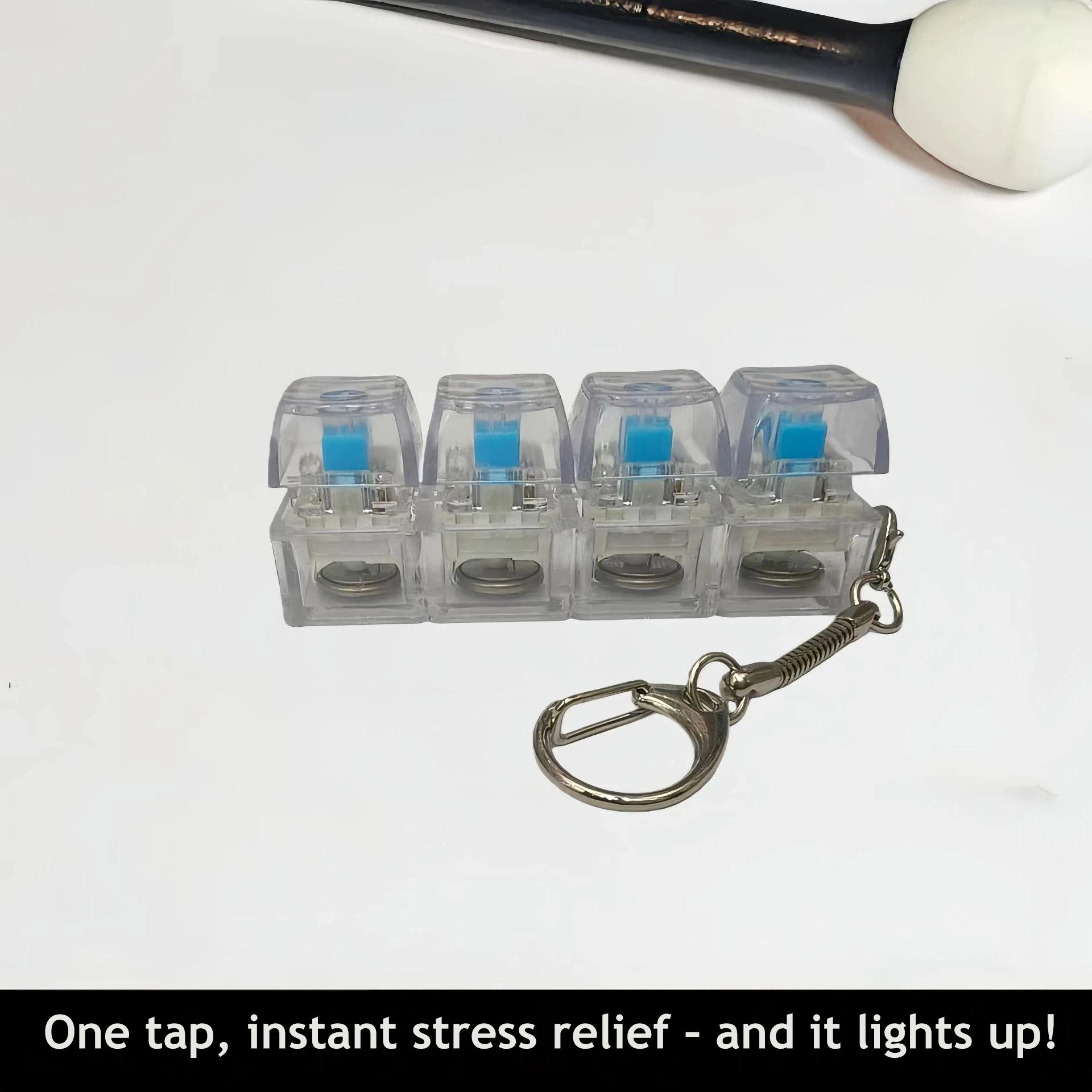 Creative Fidget Button Keychain, Stress Relief Switch Tester Toy, Glowing Transparent Keycap Fidget Toy, Portable Decompression Play Toy for Teens & Adults