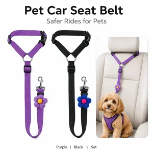 Pet Car Seat Belt Adjustable Dog Safety Tether with Headrest Loop and Swivel Clip, Purple/Black