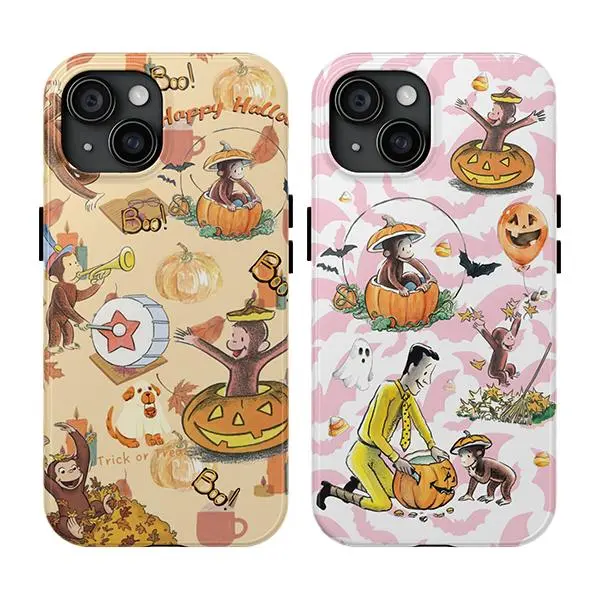 Halloween Monkey Pumpkin Phone Case, Retro Fall Boo Trick or Treat Cover, Compatible with iPhone 11-17 Pro Max/Plus and Samsung Galaxy S23-25