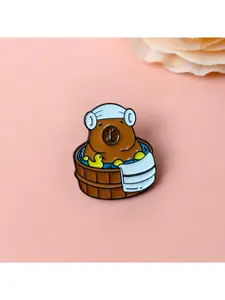 Relaxing Capybara Bath Enamel Pin Cute Animal Brooch with Duck Fashion Accessory Lapel Pin for Capybara Lovers Gift for Animal Enthusiasts