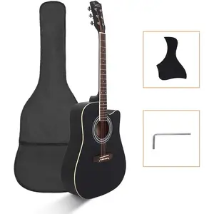 Ktaxon Glarry 41'' Full Size Folk Guitar, Notch Spruce Panel Matte Edging Acoustic Cutaway Guitar Kit Set W/Bag Shield Wrench Black