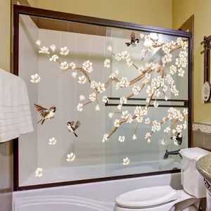 1 Set Floral Bird Wall Stickers (30x90cm), Self-Adhesive Decorative Wall Decals for Living Room Bedroom Bathroom Home Decoration