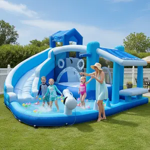 Inflatable Water Slide Water Park, Store Wet Dry Combo Water Slide Water Slide Backyard Party Summer Splash Fun Inflatable Water Slide  Bigger Splash Pool Bouncy Castle with Blower for Indoor & Outdoor