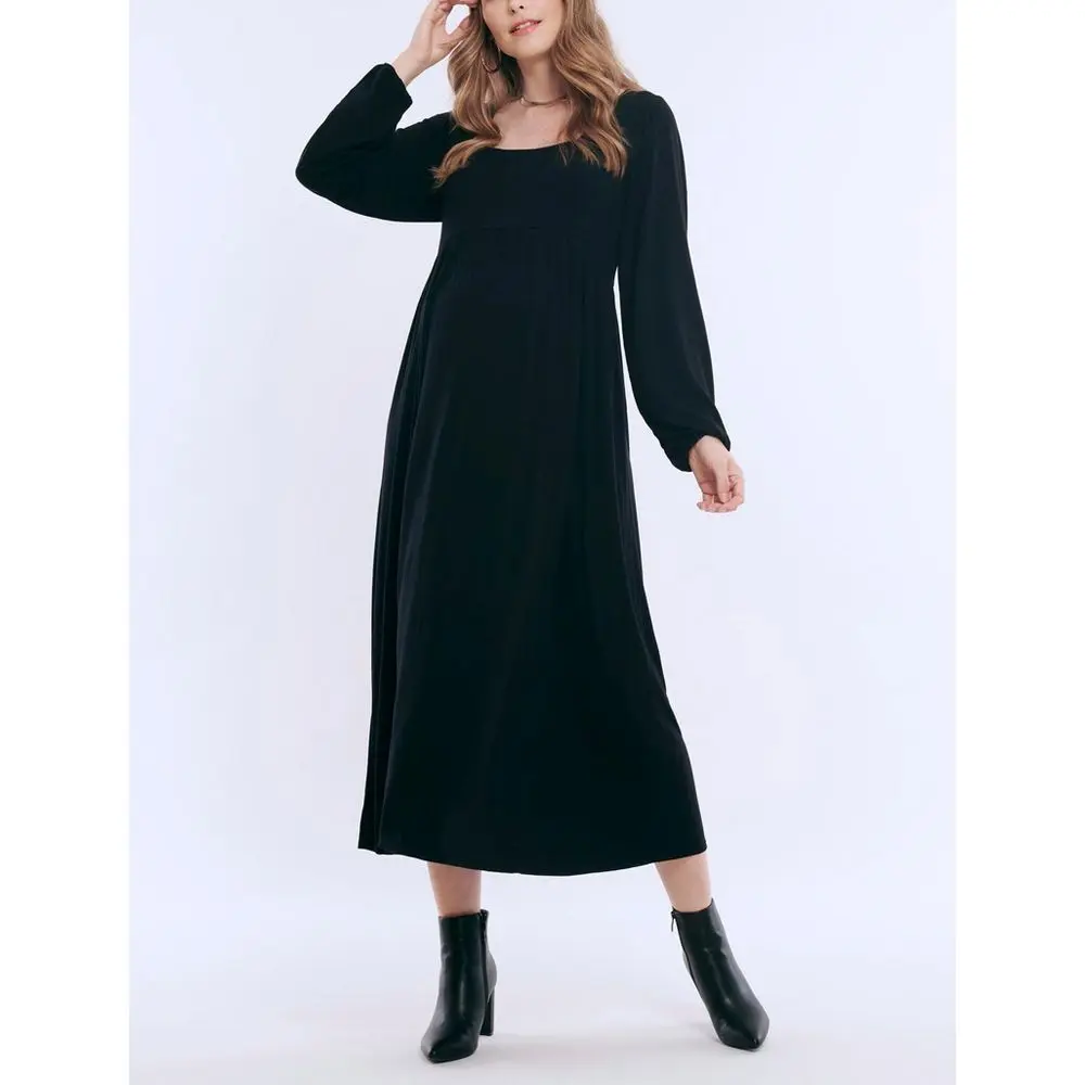 Women's Long Sleeve Empire Waist Maxi Dress - Black Size: Medium - Motherhood Maternity