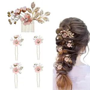 5 pcs floral wedding hair accessory set - pearl crystal hair comb+hairpin, suitable for wedding headbands, bridesmaid hairstyles, formal occasion styling