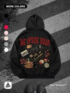 Stranger Things Classic Paper Cut Print Hoodie, Loose Fit Casual Sweatshirt with Pockets, Breathable Home Wear for Outdoors