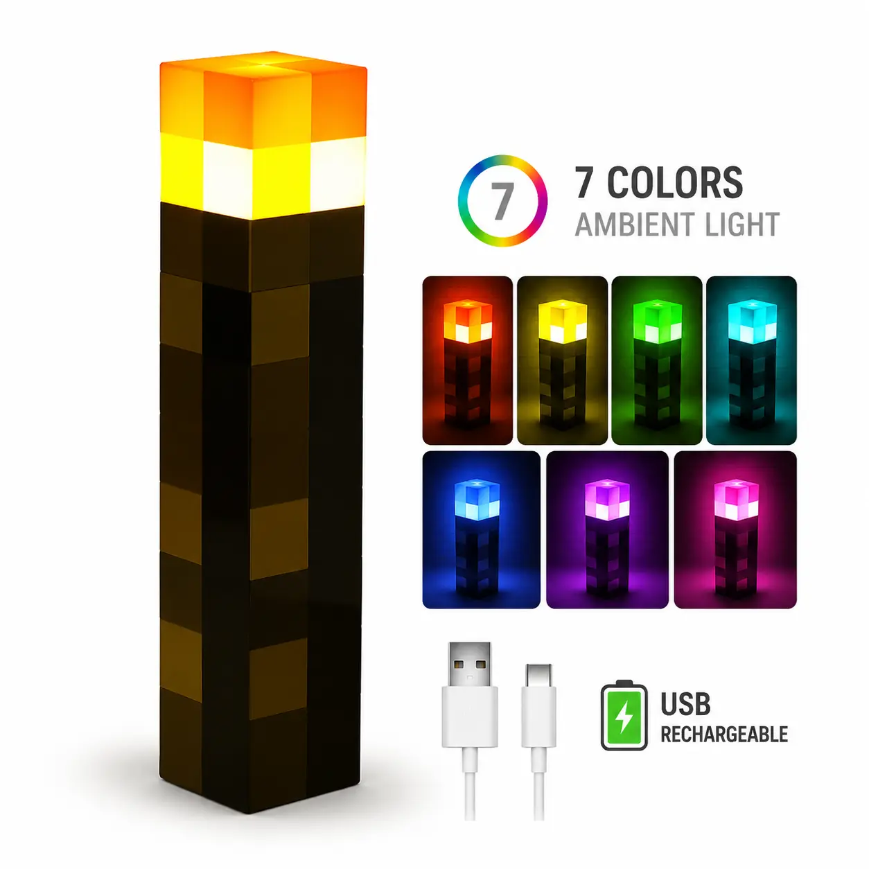 Upgraded Pixel Torch Night Light - USB PluggableLED Wall Lamp I Handheld Flashlight for KidsRoom, Holiday Party & Creative Home Decor,Giftsfor boyfriend.Birthday gift，halloween，trick or treat【Back to School】