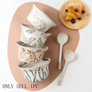 Ceramic Floral Pattern Bowl Set with Spoon, Dessert Soup Fruit Bowls, Pasta Ramen Noodle Bowls, Dishwasher Safe, Kitchen Restaurant Use
