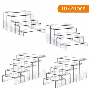 WHONLINE 10/20pcs Acrylic Risers for Display, Retail Display Rack, Clear Organizer Stands for Grocery Store And Office, Acrylic Display Risers for Show Figures, Cupcake, Jewelry, Toys, Perfume And More, Muti Sizes, for Halloween & Christmas