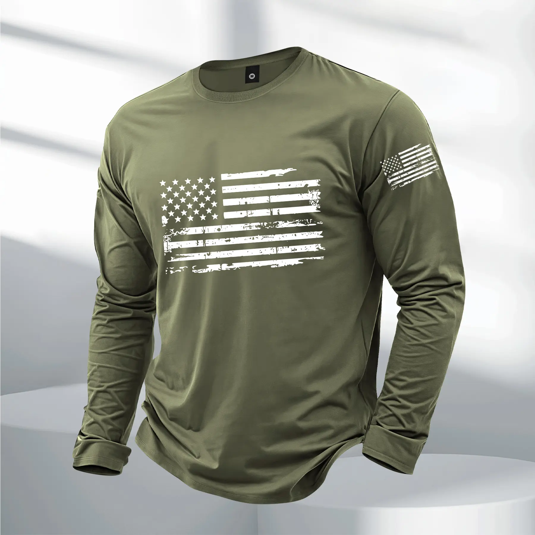 Men's 2026 fashion long-sleeved T-shirt, American street American flag SUA printing style, suitable for all seasons, sports T-shirt suitable for outdoor sports and sports wear, giving boyfriend's preferred temperament long T