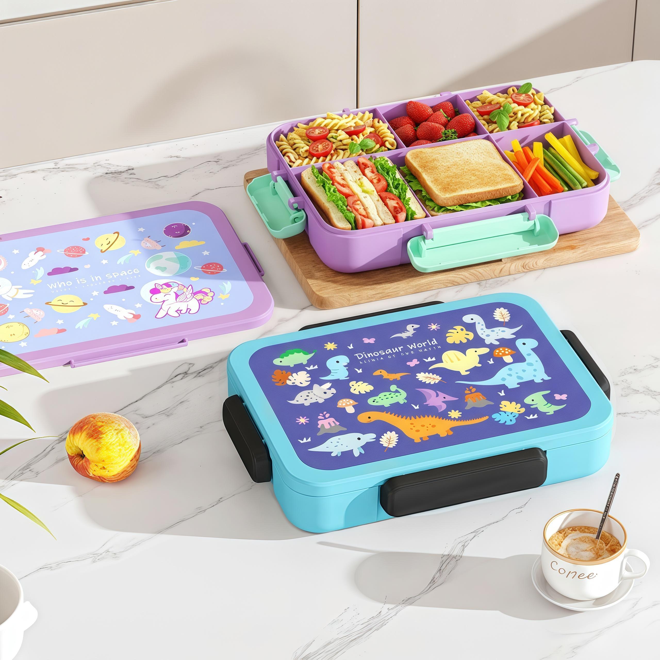Kids Bento Box, 5 Compartments Leakproof LunchContainers with Tableware & Sauce Box, Microwave &Dishwasher & Freezer Safe, BPA Free, 40oz (Purple&Blue)