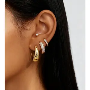 3Pairs Small 14K Gold Plated Chunky Huggie Hoop Earrings - Hypoallergenic Non Tarnish for Sensitive Ears Women