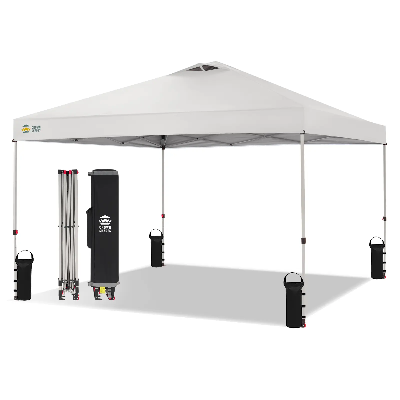 CROWN SHADES 12x12 Pop Up Canopy Outside Canopy, Patented One Push Tent Canopy with Wheeled Carry Bag, Bonus 8 Stakes and 4 Ropes