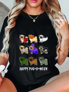 100% Cotton Pug Happy Pug-o-ween Halloween Cute Spooky Costume Gift Idea T-Shirt