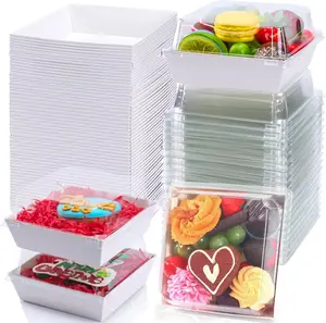 100 Pack 4x4x2.55 Inches Charcuterie Boxes with Clear lids Bakery Boxes Cookies Boxes  Covered Strawberries Boxes Mini Cake Boxes Pie Boxes Cinnamon Roll  Boxes Party