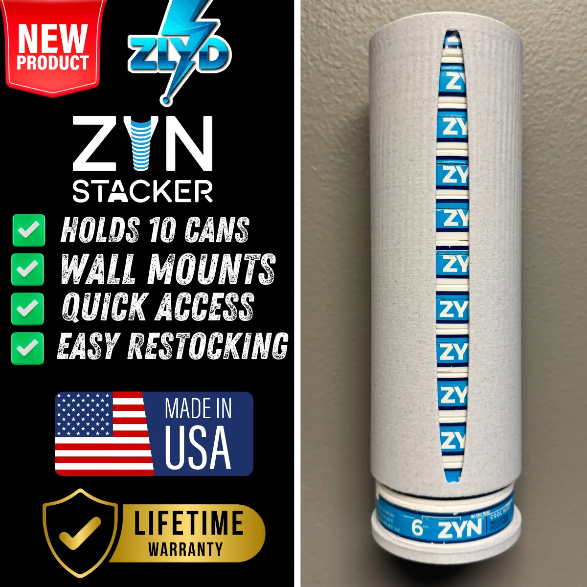 Zynergy Pouch/Snuff Easy access Zyn Concrete Grey Stacker! Keep your Zyn organized, Zyn storage, Wall Mount or Countertop Storage