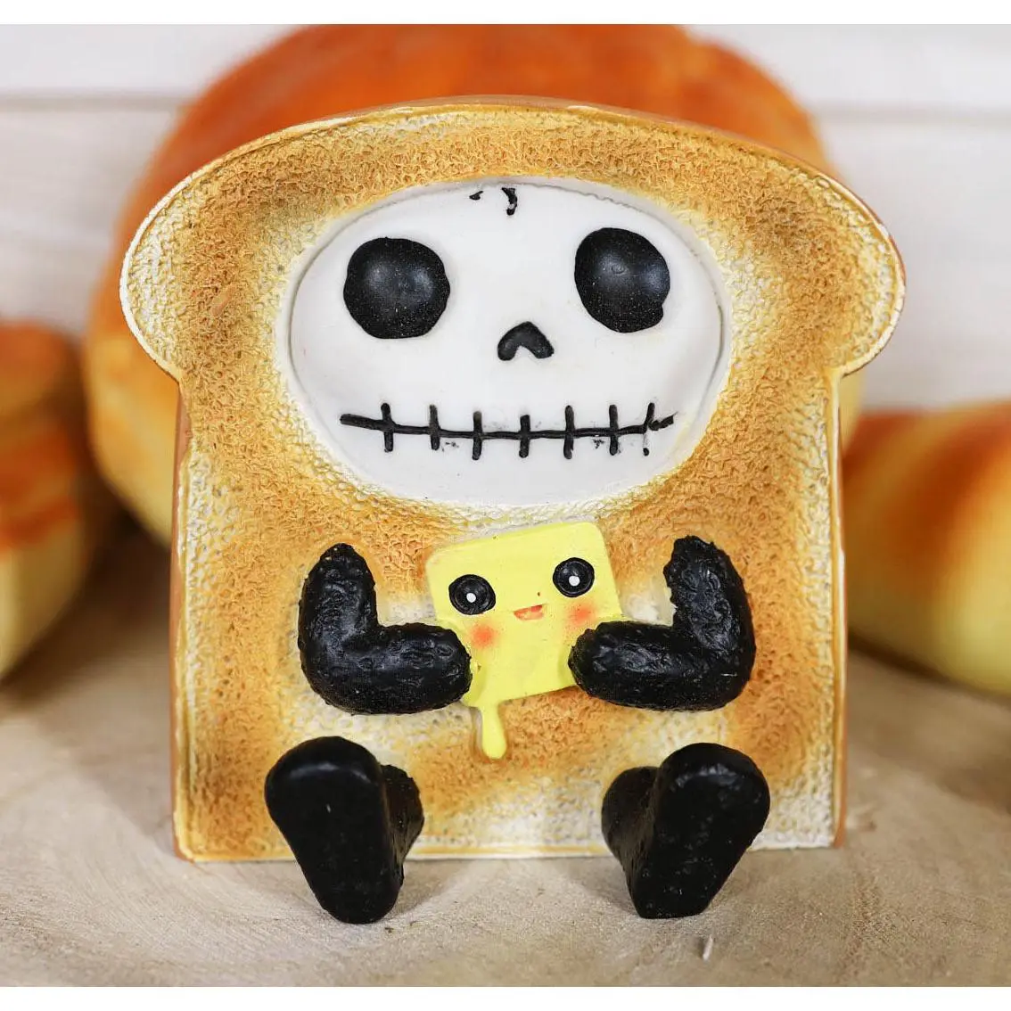 Ebros Furry Bones French Toast Bread Swiss Cheese Breakfast Skeleton Figurine, Composite Resin Home Decor Statue, Resin Animal Sculptures for Home Supplies